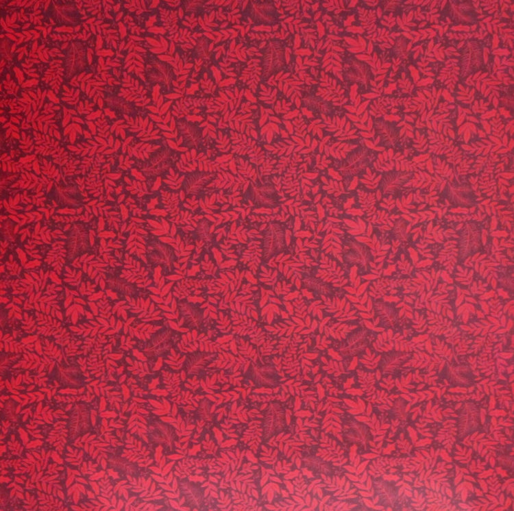 Recollections Peace On Earth Dark Red Leaves 12 x 12 Light Cardstock Paper