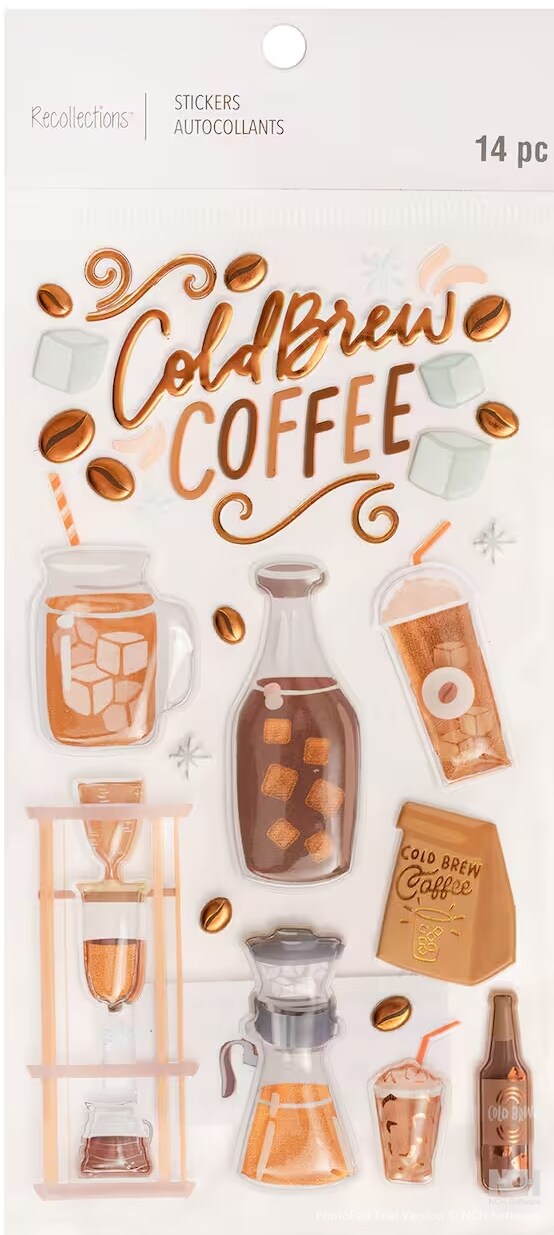 Recollections Cold Brew Coffee Dimensional Stickers - SCRAPBOOKFARE