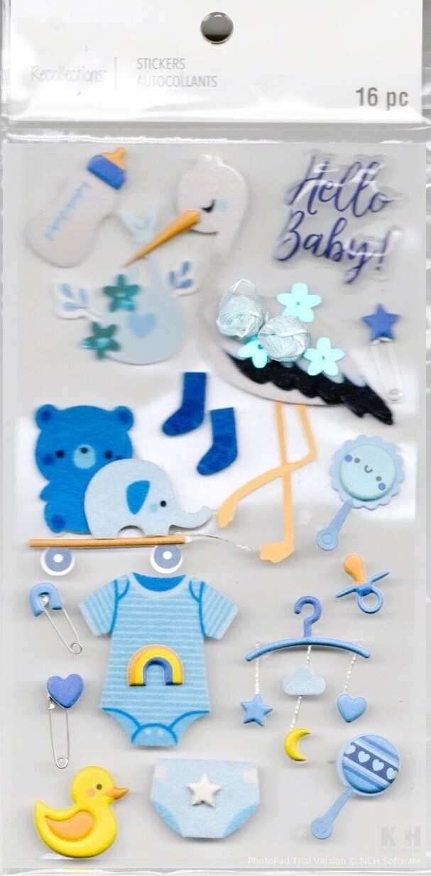Recollections Hello Baby Boy Dimensional Stickers - SCRAPBOOKFARE