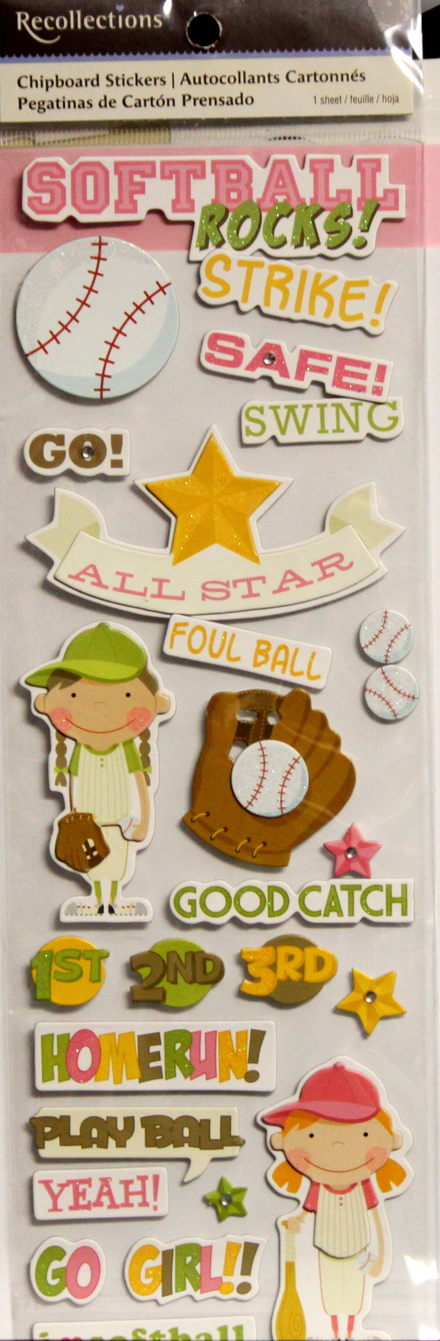 Recollections Softball Chipboard Stickers - SCRAPBOOKFARE