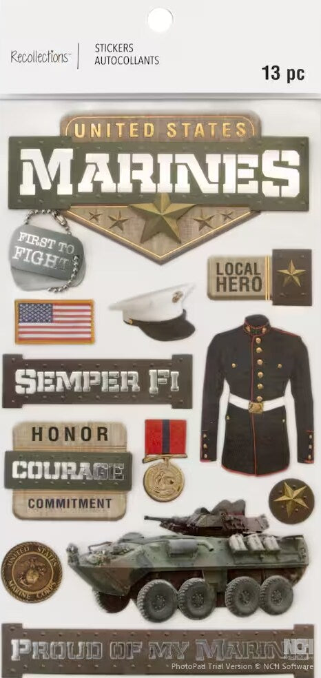 Recollections Marines Dimensional Stickers - SCRAPBOOKFARE