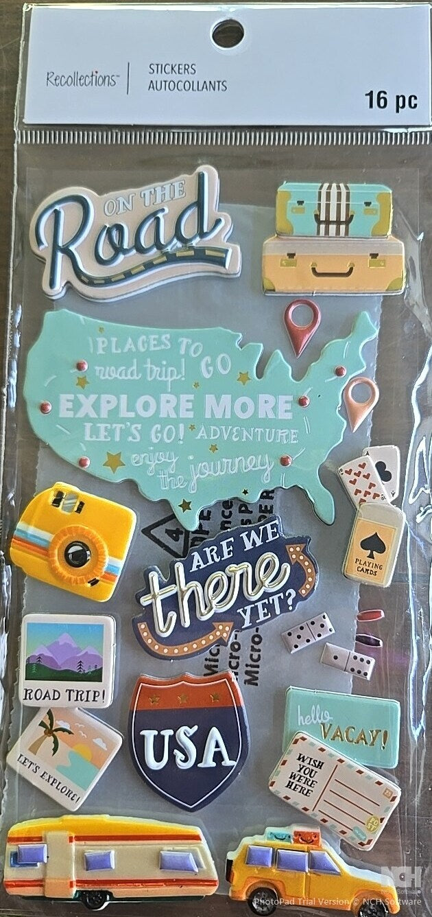 Recollections On The Road Dimensional Stickers - SCRAPBOOKFARE