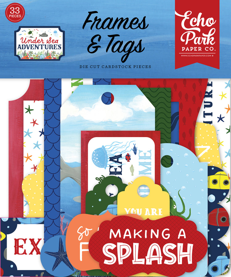 Echo Park Under Sea Adventures 33 Piece Frames & Tags Ephemera