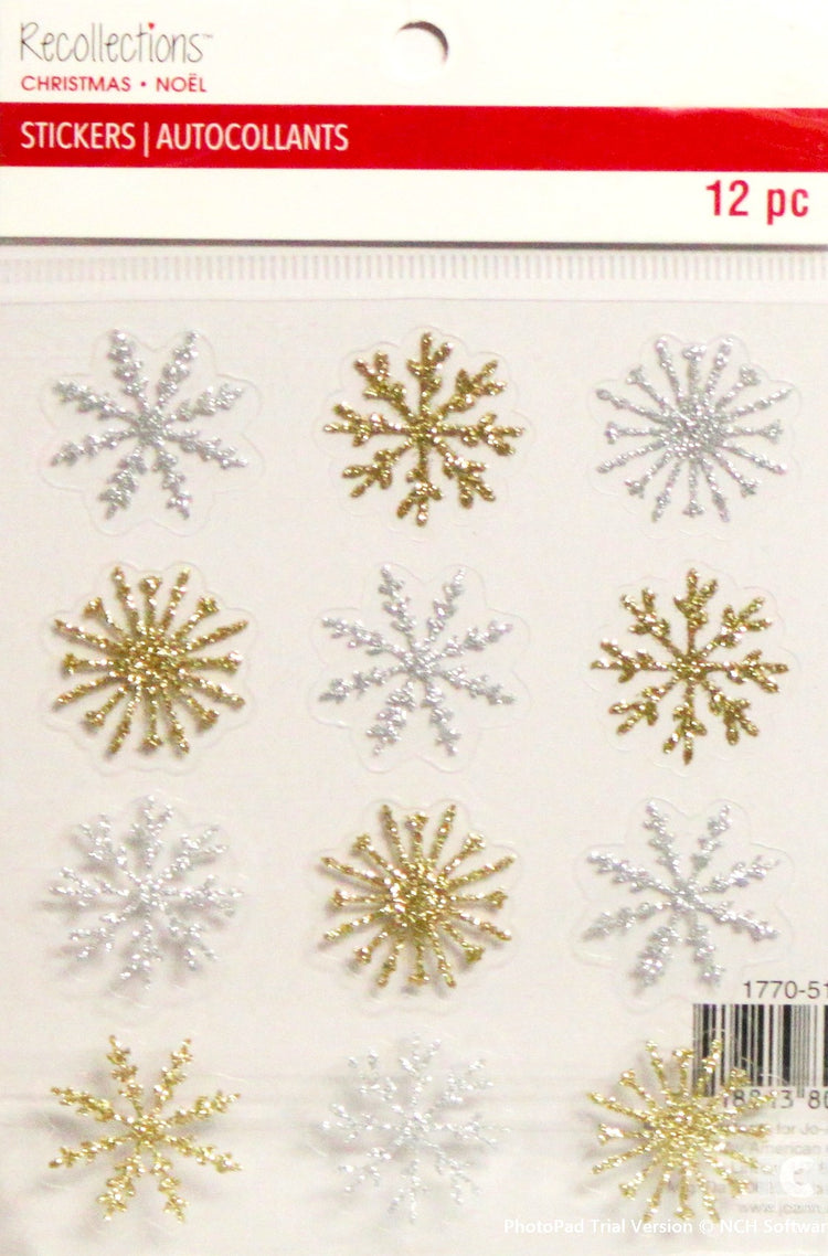 Recollections Glittered Snowflakes Stickers