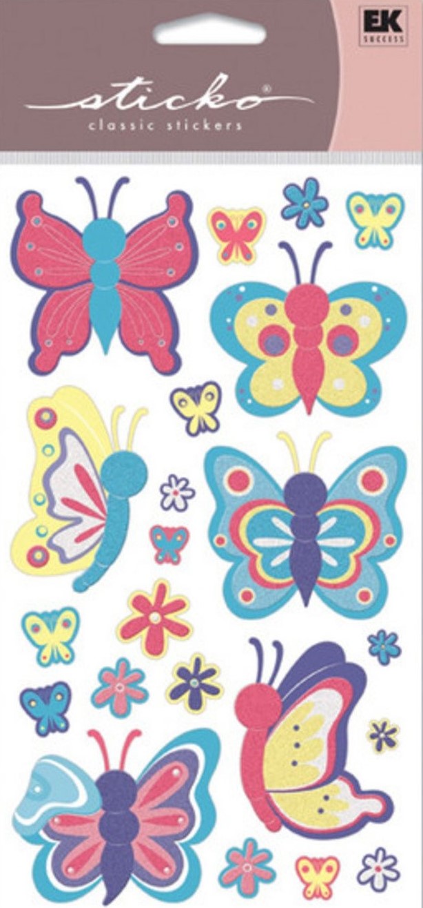 Sticko Spring Butterflies Vellum With Glitter Flat Stickers
