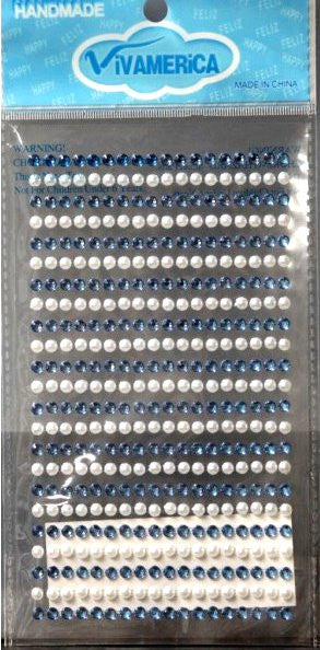 Vivamerica Self-Adhesive Blue Gems & White Pearls - SCRAPBOOKFARE