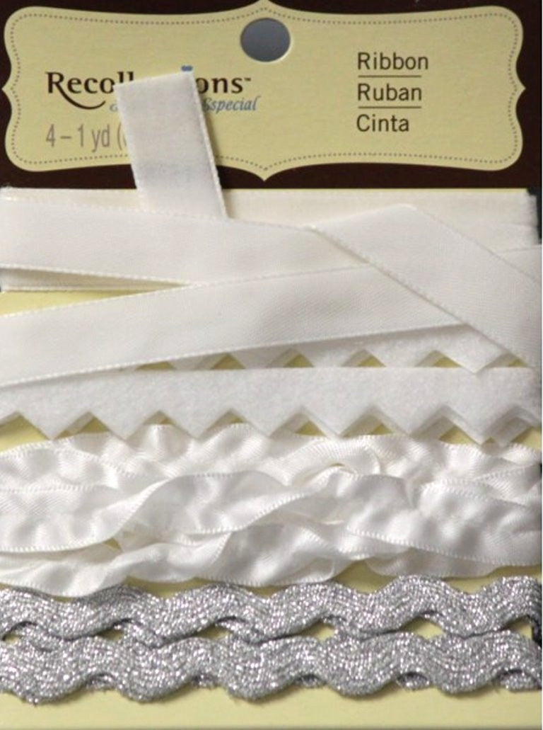 Recollections Signature Special Design White & Silver Ribbon Embellishments - SCRAPBOOKFARE