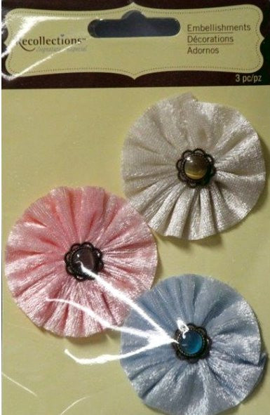 Recollections Signature Special Velvet Pastels Gem Flowers Embellishments - SCRAPBOOKFARE