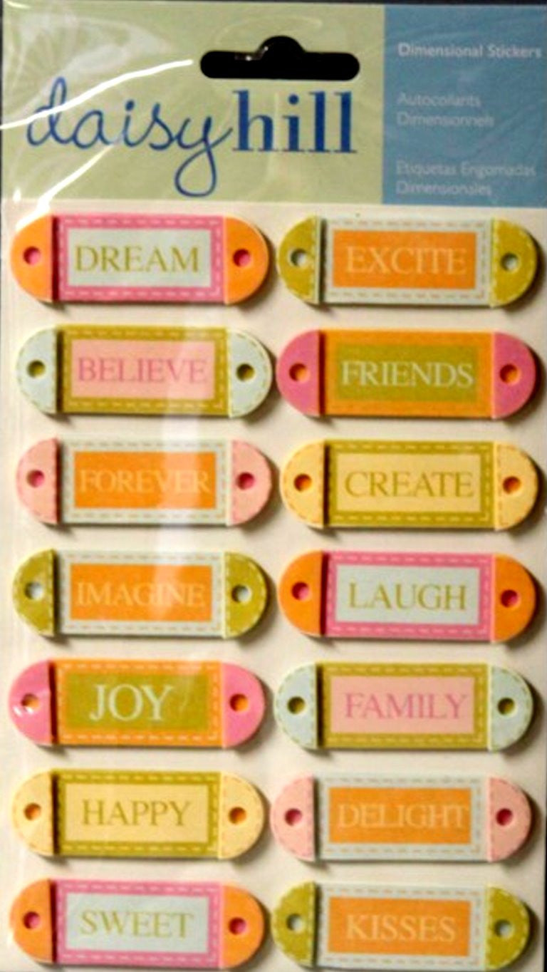 Daisy Hill Multi Linen Word Tags Dimensional Stickers - SCRAPBOOKFARE