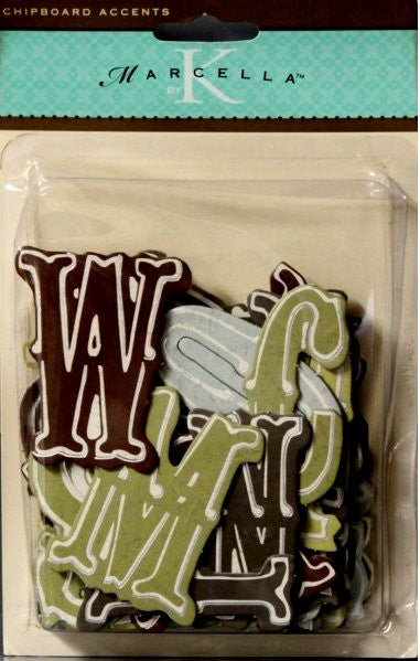 K & Company Marcella K Well Worn Chipboard Alpha Embellishments - SCRAPBOOKFARE