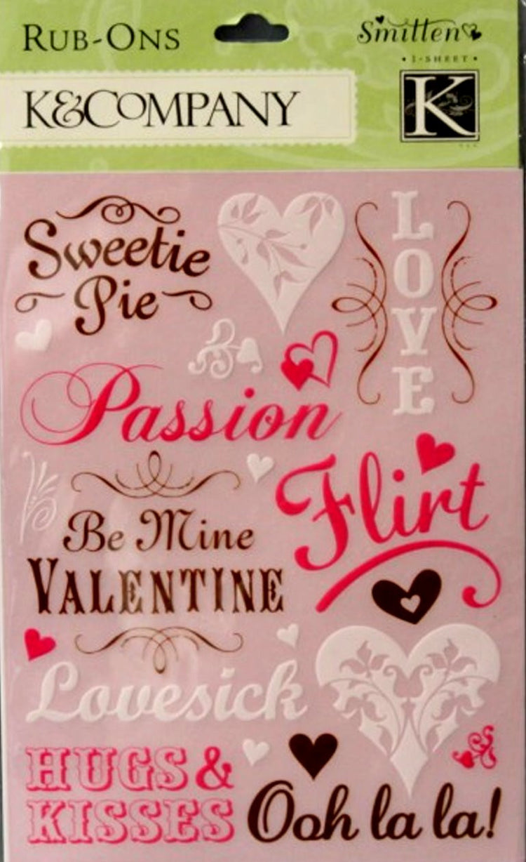 K & Company Smitten Rub-ons Words & Ornaments Transfers - SCRAPBOOKFARE