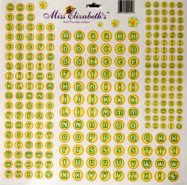 Miss Elizabeth's 12 x 12 Yellow & Green Alphabets Clear Stickers Sheet - SCRAPBOOKFARE