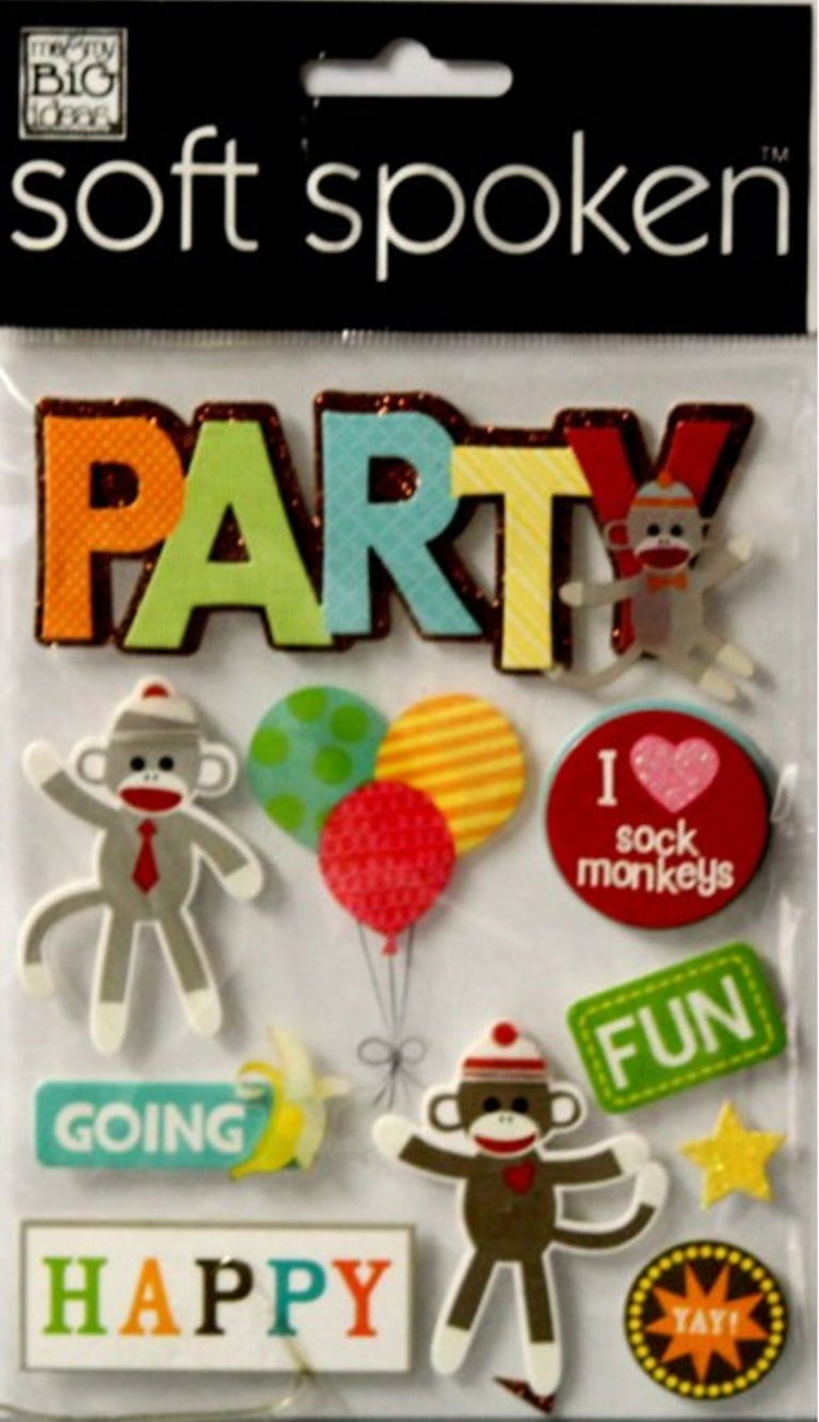 Me & My Big Ideas Soft Spoken Sock Monkeys Dimensional Stickers - SCRAPBOOKFARE