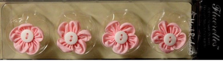 Mark Richards Pink/White Button Fluerettes Fabric Flowers Stickers - SCRAPBOOKFARE