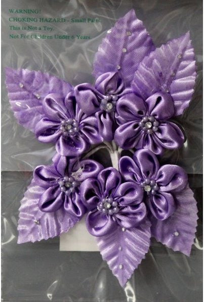 Purple Satin Flowers With Pearls & Gems Embellishments - SCRAPBOOKFARE