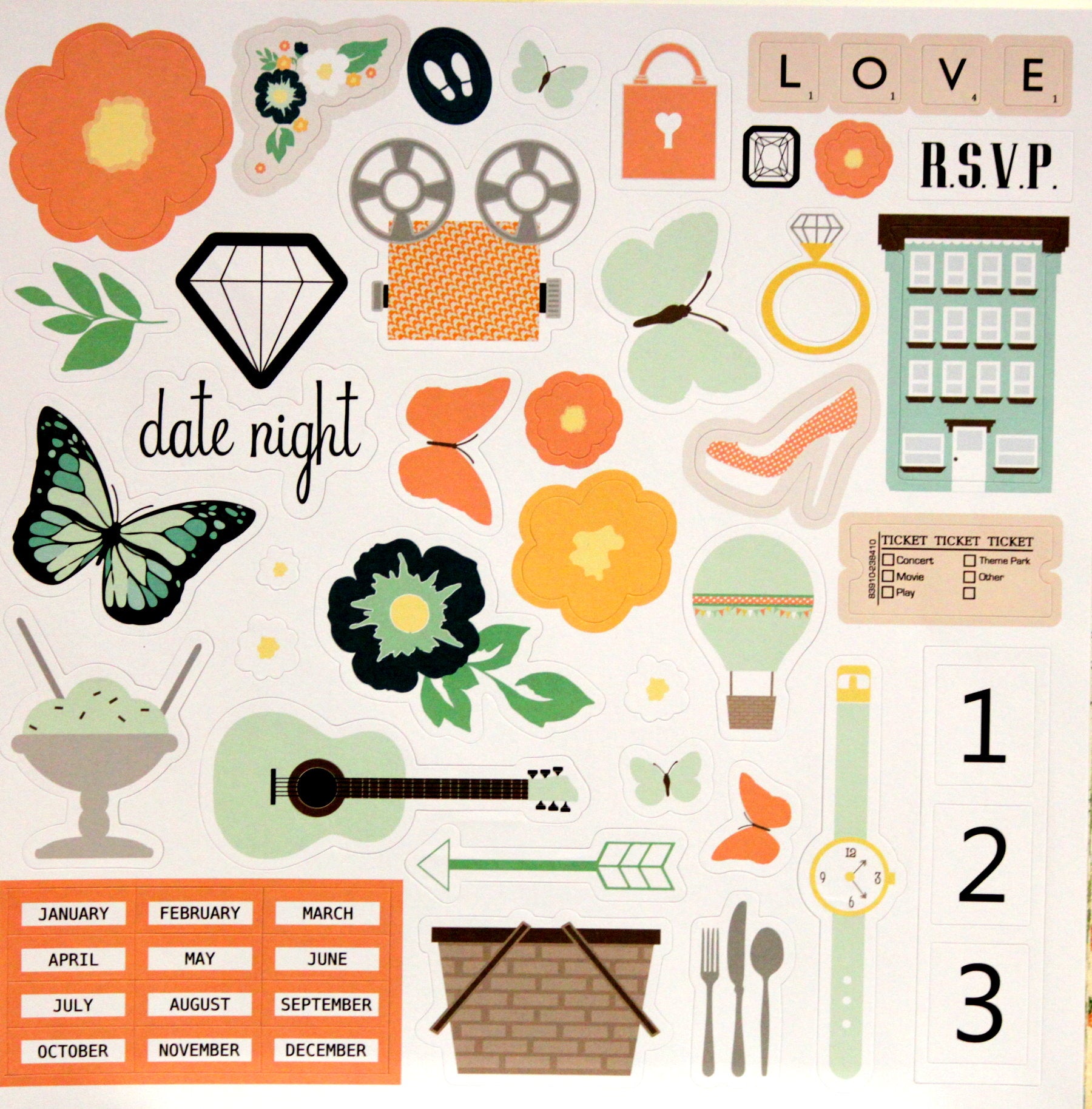 Chickaniddy Crafts Date Night 12 x 12 Element Sticker Sheet