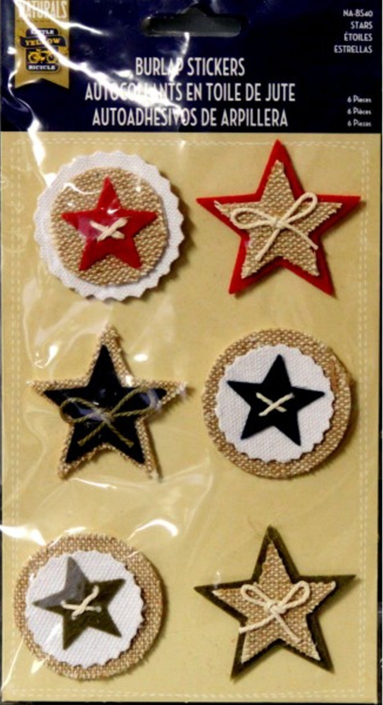 Little Yellow Bicycle Naturals Burlap Stars Stickers - SCRAPBOOKFARE
