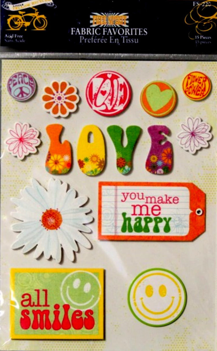 Little Yellow Bicycle Fabric Favorites Chipboard Stickers - SCRAPBOOKFARE