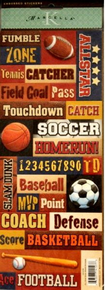 K & Company Marcella K All Star Sports Words Embossed Stickers - SCRAPBOOKFARE