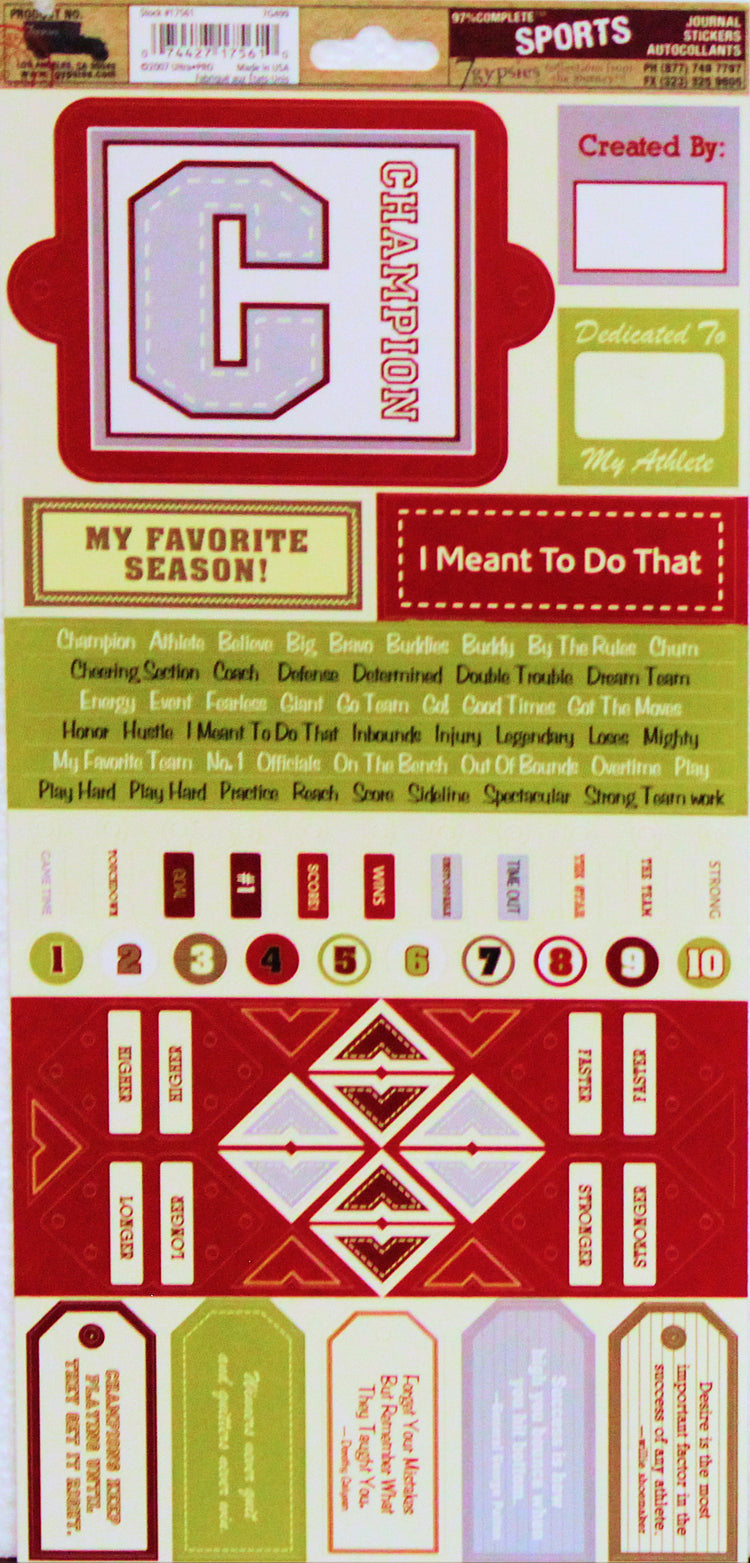 7Gypsies Large Cardstock Stickers-Sports