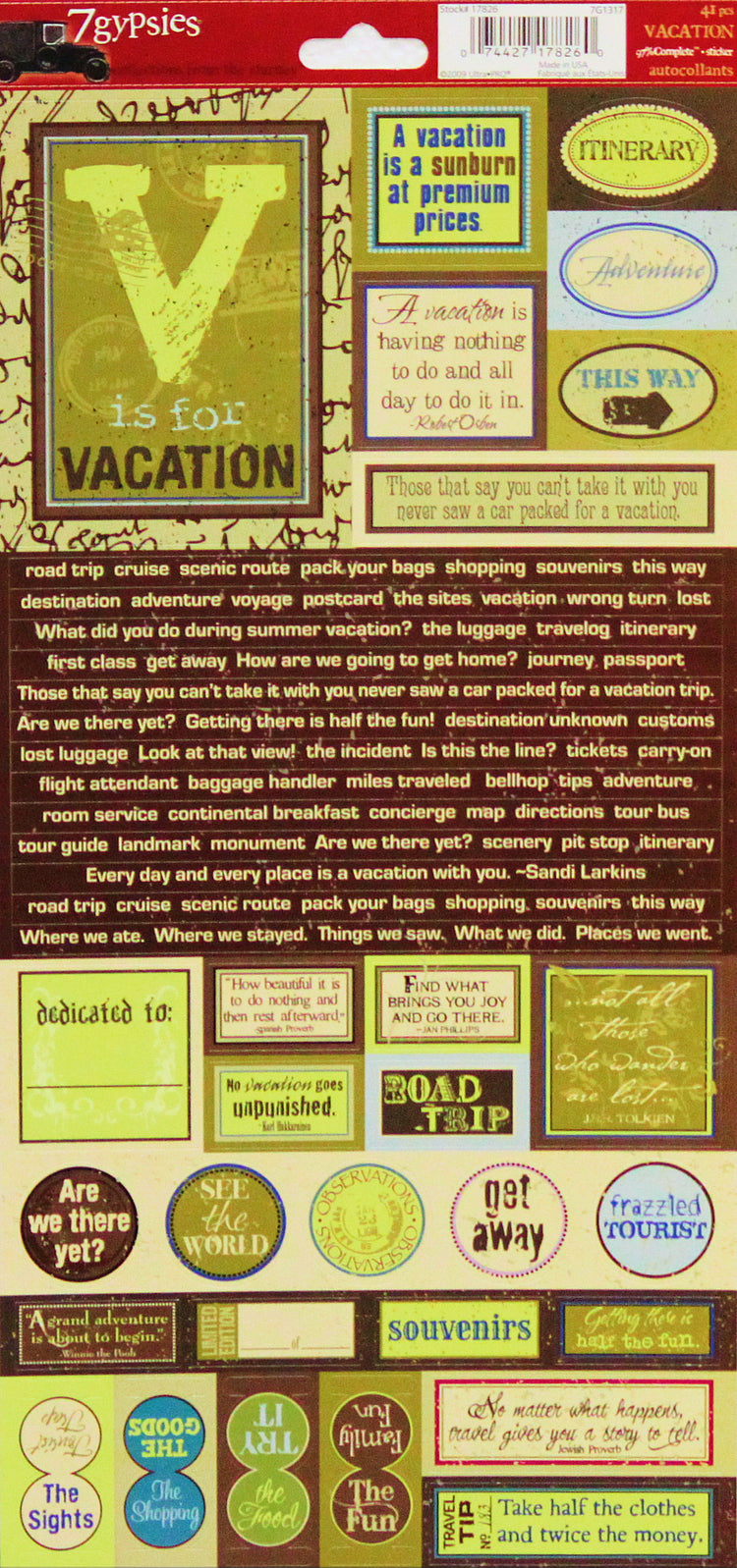 7Gypsies Large Cardstock Stickers-Vacation