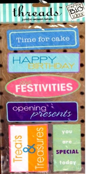 Me & My Big Ideas Birthday Jumbo Woven Threads Labels - SCRAPBOOKFARE