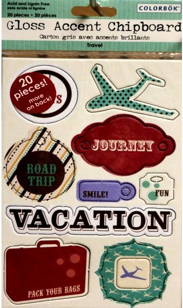 Colorbok Gloss Accent Chipboard Travel Embellishments - SCRAPBOOKFARE