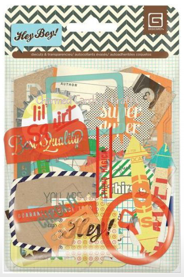 Basic Grey Hey Boy Die-Cut Cardstock & Transparencies Ephemera Pack