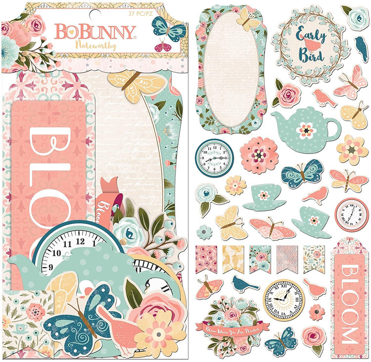 BoBunny Noteworthy Early Bird 37 Piece Ephemera Die-cut Embellishments