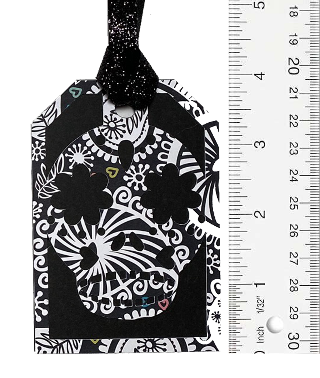 T & H Creations Handmade Layered Halloween Skull Dimensional Tag