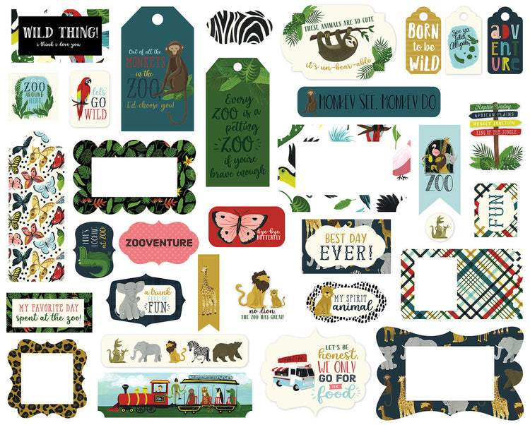 Echo Park Animal Safari 33 Piece Frames & Tags Ephemera