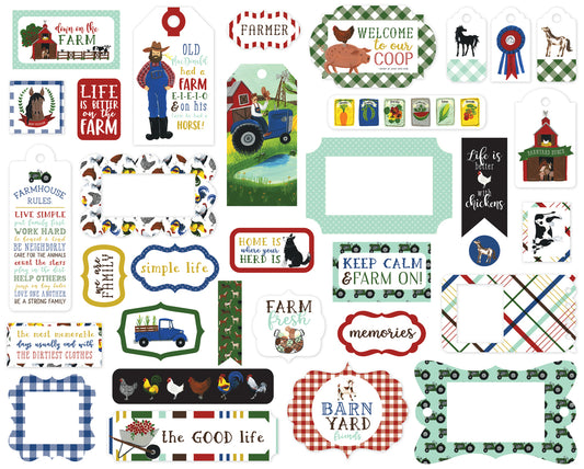 Echo Park Down On The Farm 33 Piece Frames & Tags Ephemera