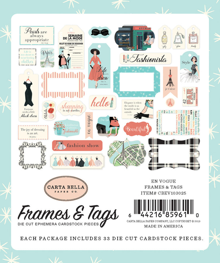 Carta Bella En Vogue 33 Piece Frames & Tags Ephemera