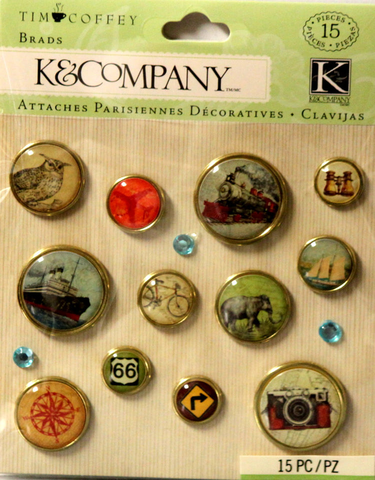K & Company Tim Coffey Travel Brads Embellishments