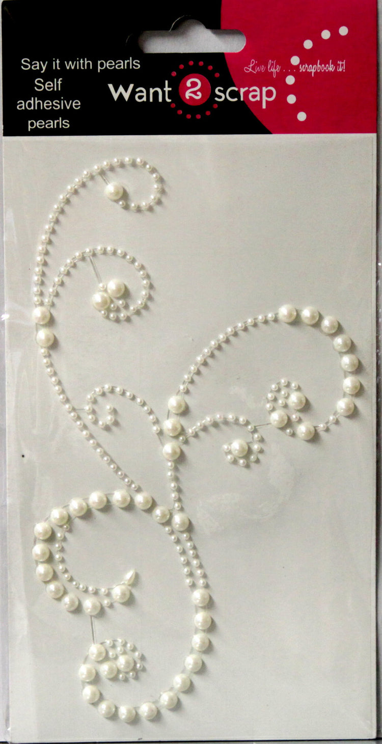 Want 2 Scrap Say It With Pearls Self-Adhesive Frilly Flourish Swirl White Pearls