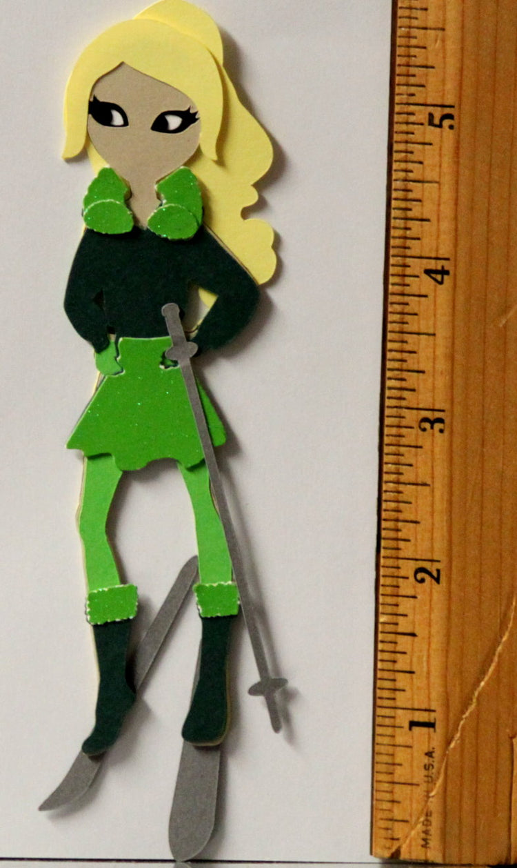 T & H Creations Handmade Skiing Doll Multi-Layered Die-cut Embellishment
