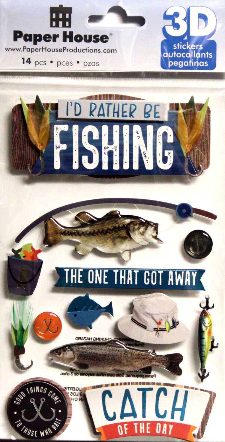 Paper House 3D Dimensional I'd Rather Be Fishing Stickers