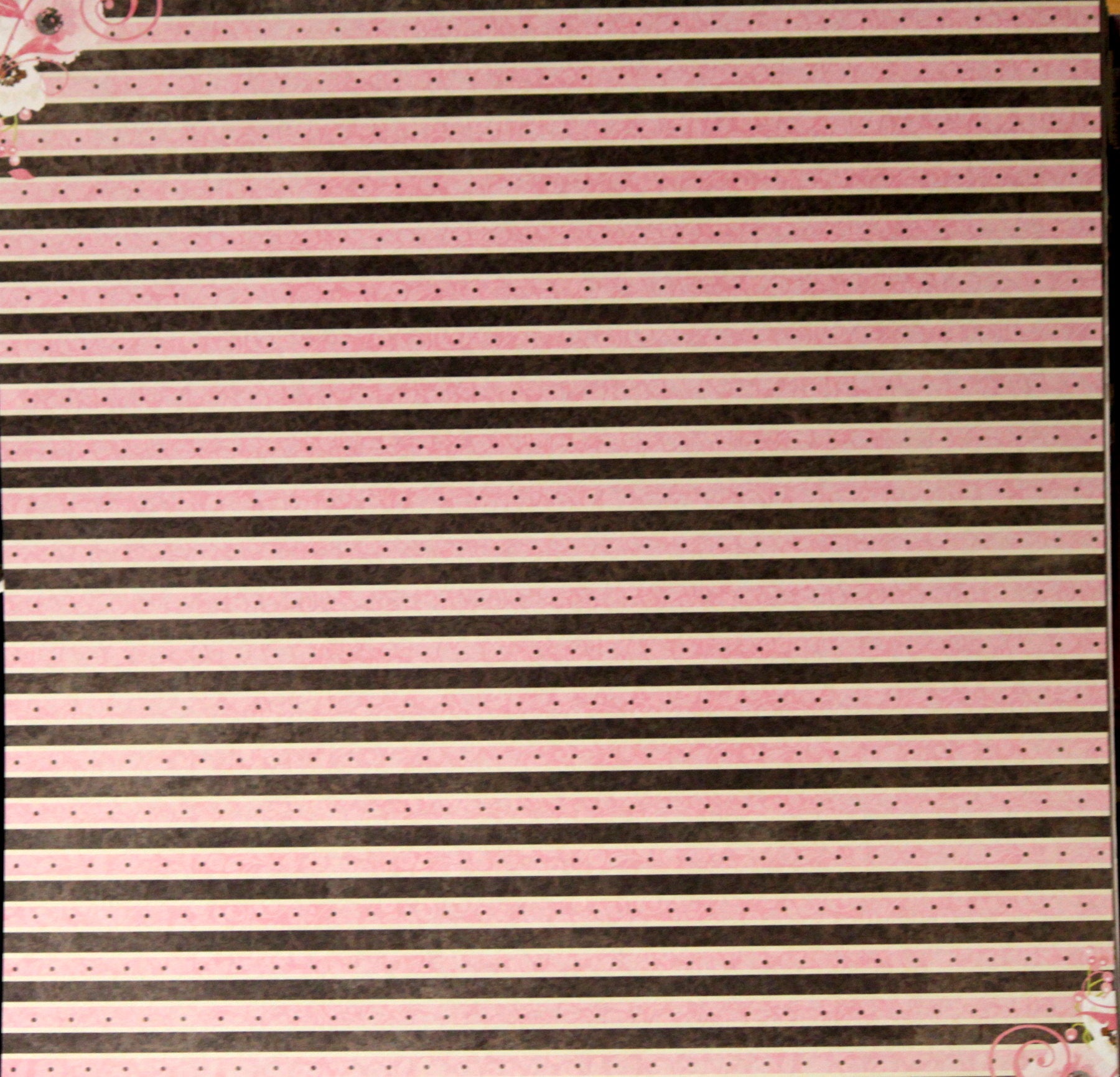 BoBunny 12 x 12 Sweet Moments Pink And Brown Stripes Light Cardstock Paper