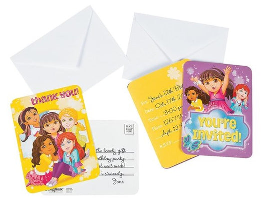 Nickelodeon Dora & Friends 16 Count Invitations & Thank You Postcards Set