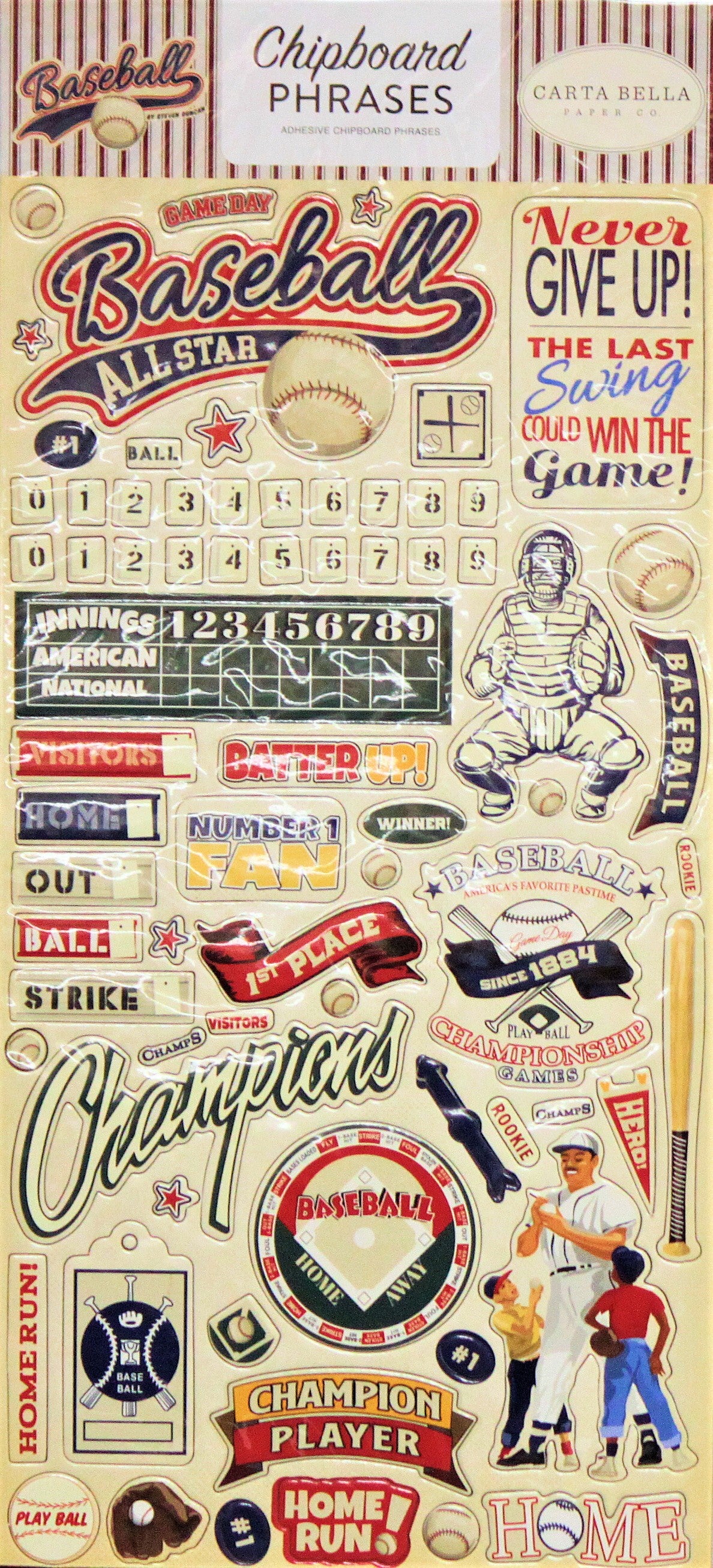 Carta Bella Baseball Chipboard Accent Stickers