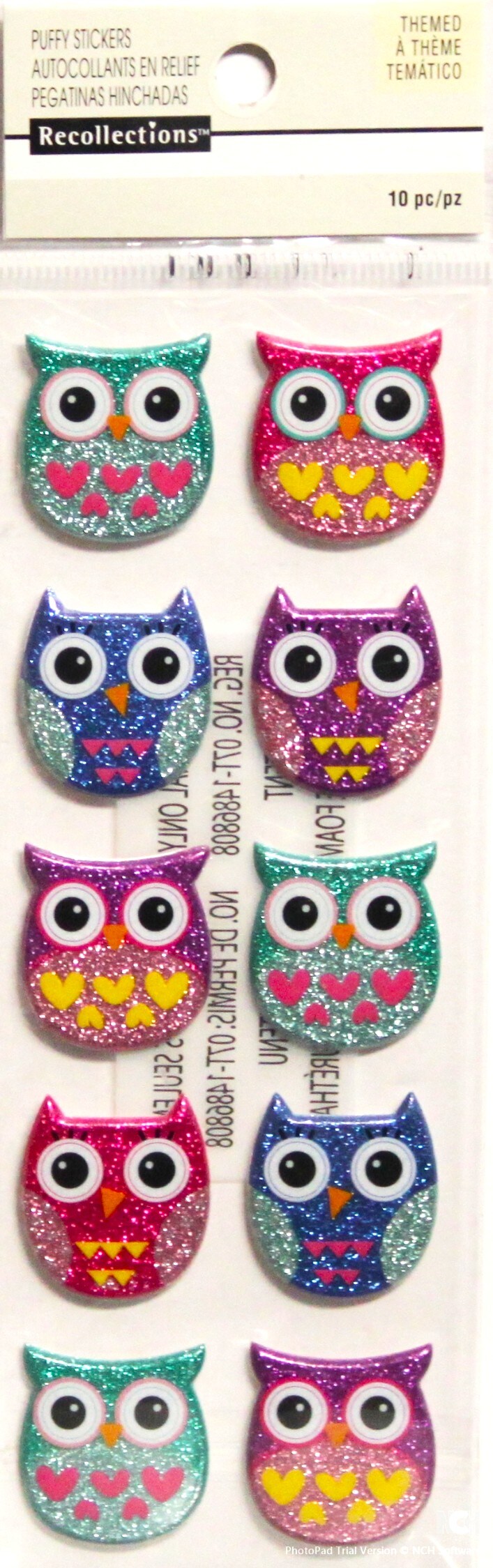 Recollections Colorful Glittered Owls Puffy Stickers - SCRAPBOOKFARE