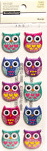 Recollections Colorful Glittered Owls Puffy Stickers - SCRAPBOOKFARE
