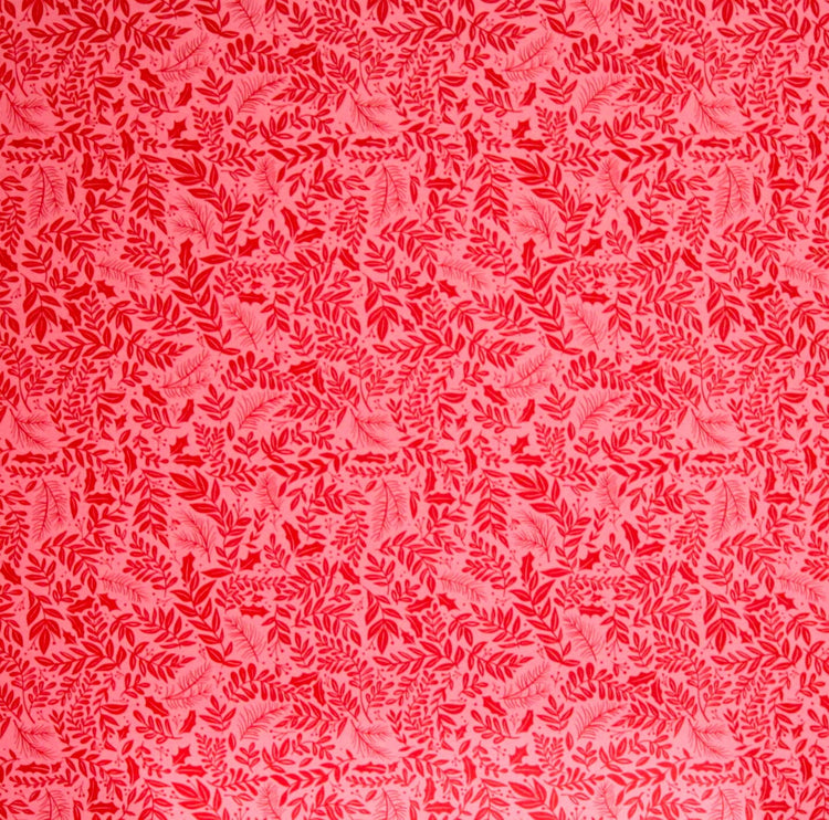 Recollections Peace On Earth Dark Pink With Red Leaves 12 x 12 Light Cardstock Paper