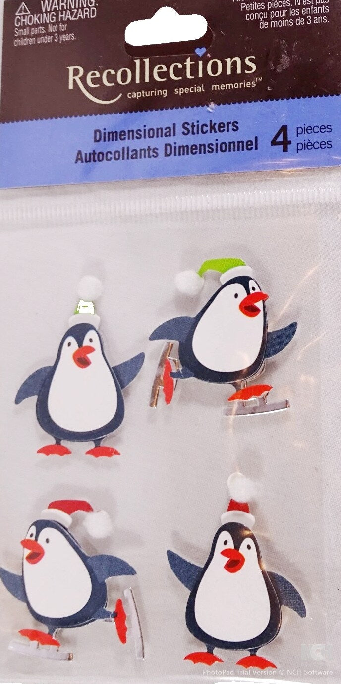 Recollections Christmas Skating Penguins Vintage Stickers