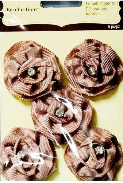 Recollections Cocoa Bling Fabric Flowers Dimensional Embellishments - SCRAPBOOKFARE