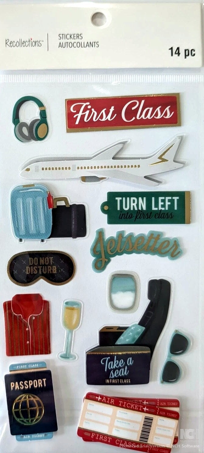 Recollections First Class Air Travel Dimensional Stickers - SCRAPBOOKFARE