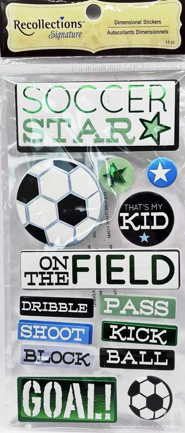Recollections Soccer Star Dimensional Stickers - SCRAPBOOKFARE