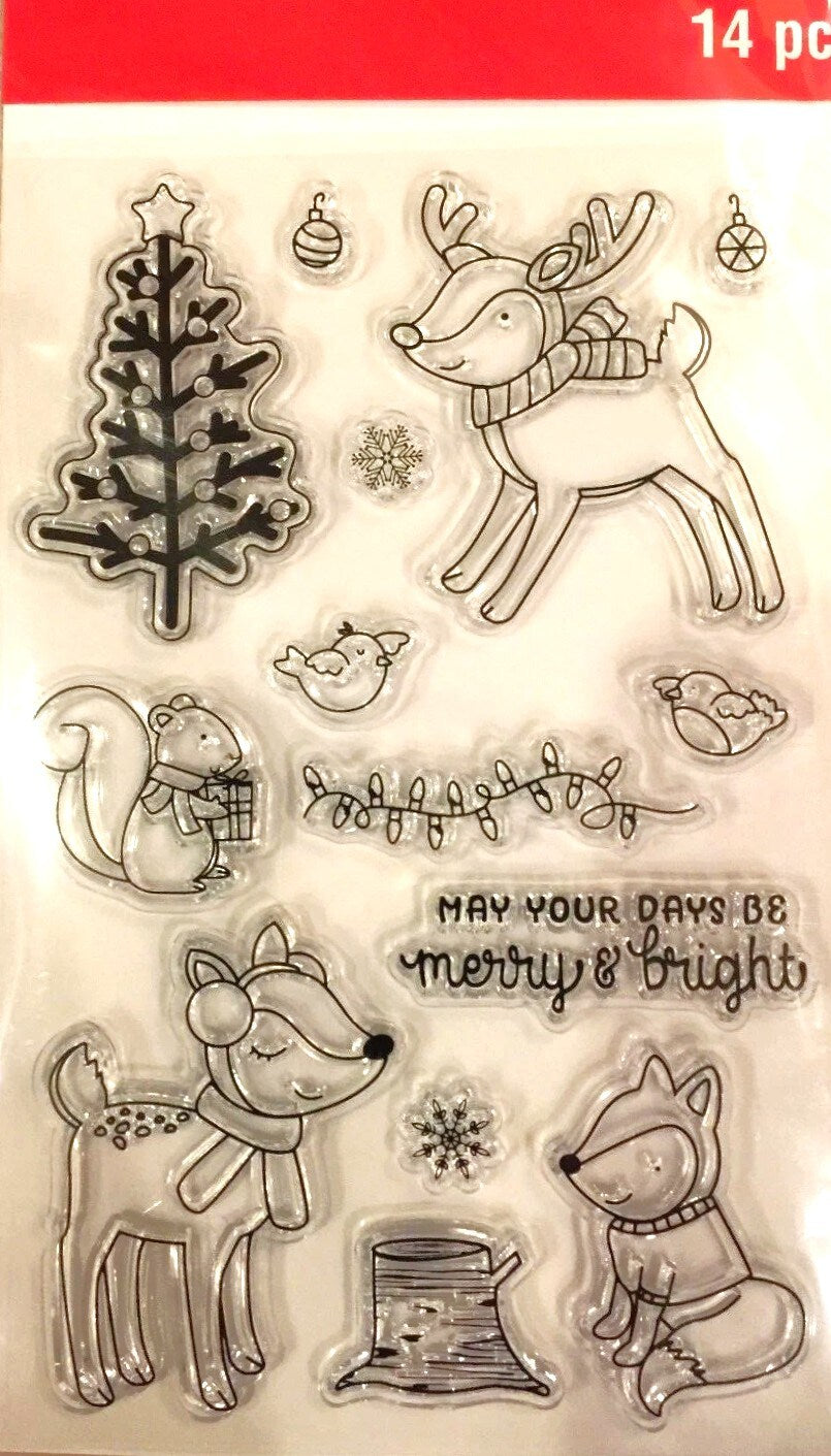 Recollections Woodland Creatures Christmas Clear Stamps - SCRAPBOOKFARE