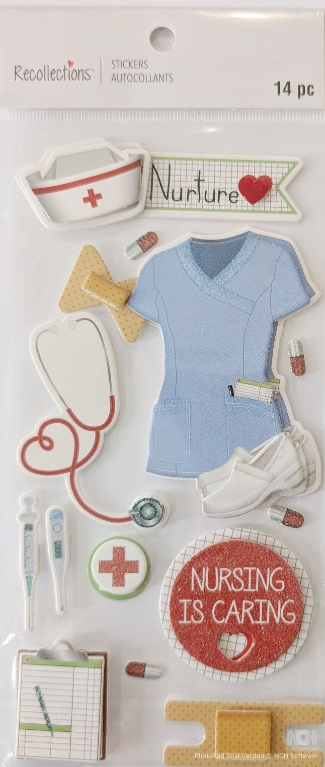 Recollections Nursing Is Caring Dimensional Stickers - SCRAPBOOKFARE