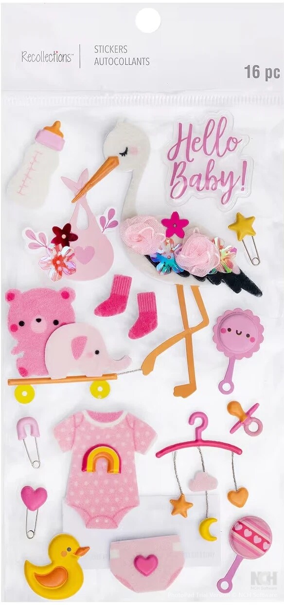 Recollections Hello Baby Girl Dimensional Stickers - SCRAPBOOKFARE